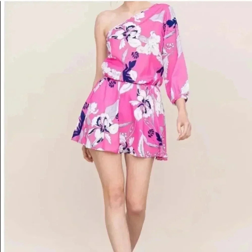 Yumi Kim One Shoulder Pink Floral Mini Dress NWT M